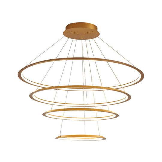 Simplicity Gold/Coffee Led Pendant Chandelier - Acrylic 3/4-Tiered Loop Ceiling Hang Light For