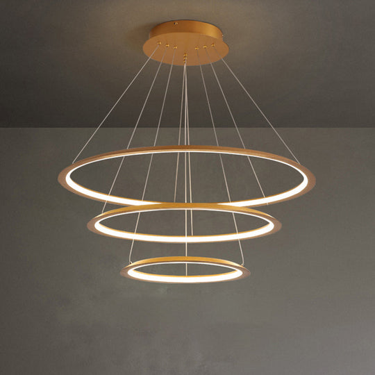 Modern Acrylic Led Pendant Chandelier - Gold/Coffee 3/4 Tiers Loop Design Ideal For Living Room