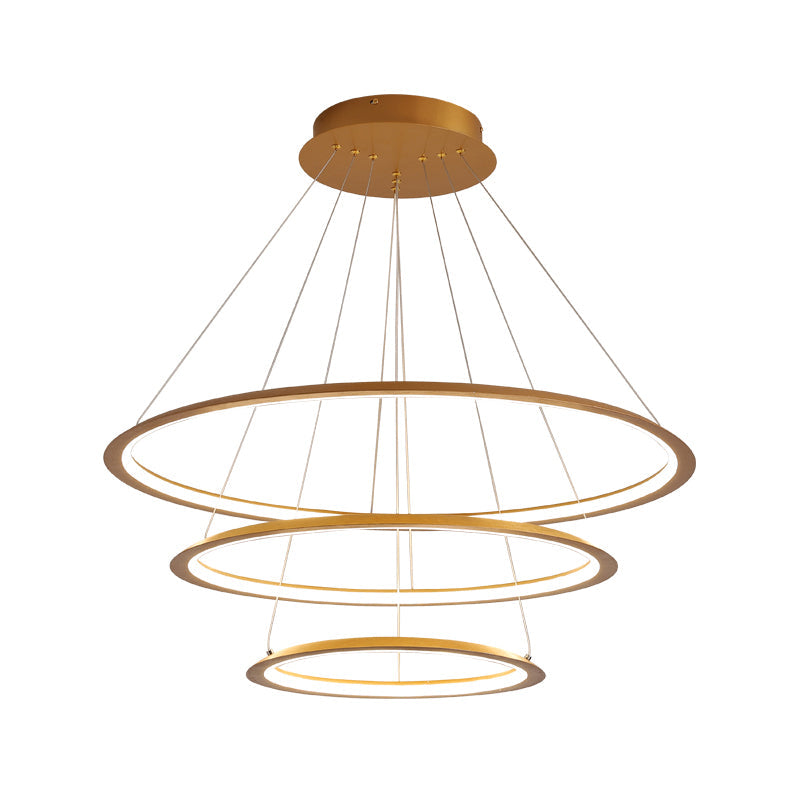 Modern Acrylic Led Pendant Chandelier - Gold/Coffee 3/4 Tiers Loop Design Ideal For Living Room