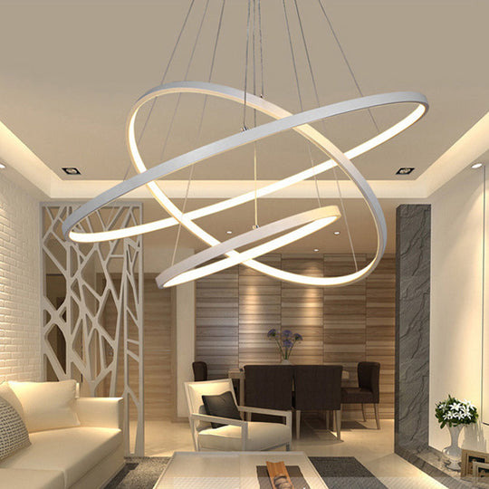 Adjustable 3-Tier Circle Chandelier: Modern Metal Led Hanging Light For Bedrooms (Black/White)