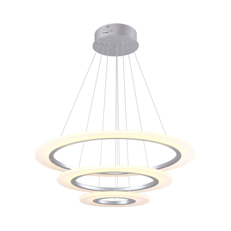Contemporary 3-Layer Round Led Chandelier - Silver Acrylic Ceiling Pendant For Living Room