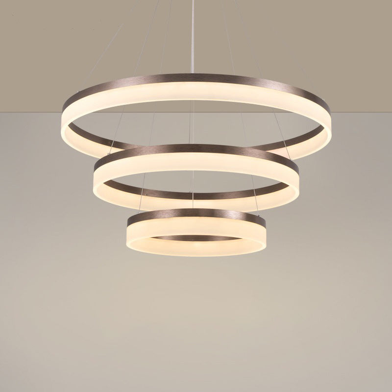 Minimalistic Acrylic Led Pendant Light Kit - Circle Chandelier In Brown For Bedroom Choose 1 To 3