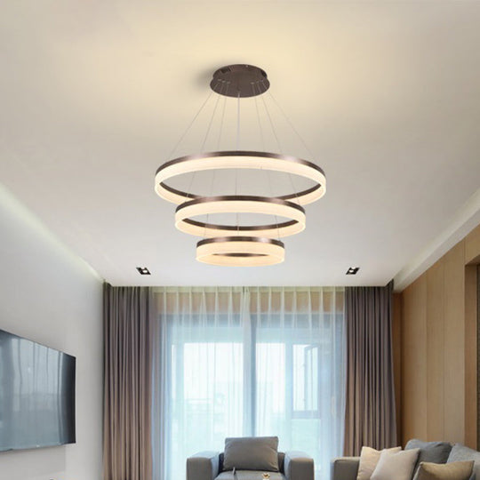 Minimalistic Acrylic Led Pendant Light Kit - Circle Chandelier In Brown For Bedroom Choose 1 To 3