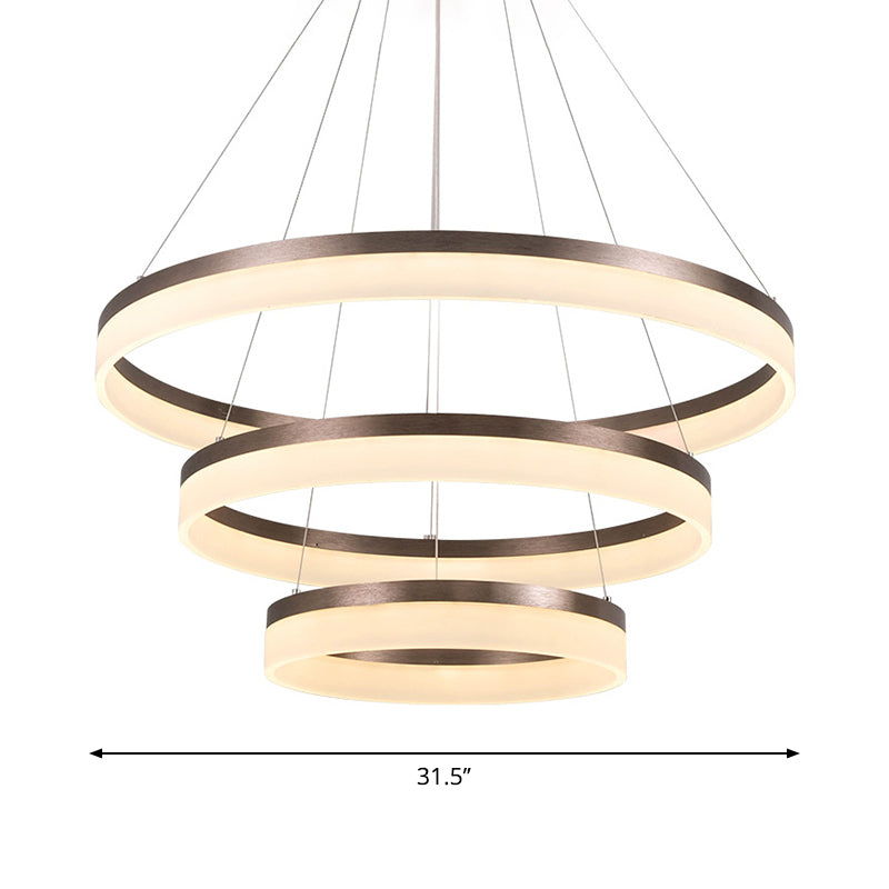 Minimalistic Acrylic Led Pendant Light Kit - Circle Chandelier In Brown For Bedroom Choose 1 To 3