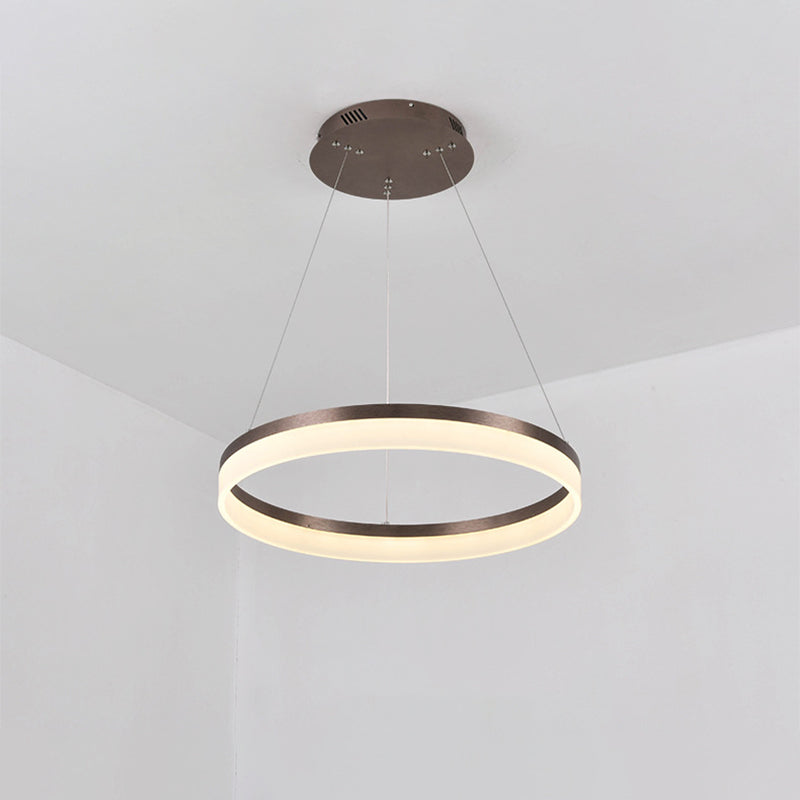 Minimalistic Acrylic Led Pendant Light Kit - Circle Chandelier In Brown For Bedroom Choose 1 To 3