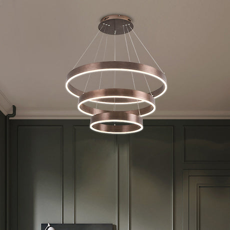 Minimalist Metal Led Chandelier | Circular Living Room Pendant Light 3 Heads Coffee/Gold Coffee