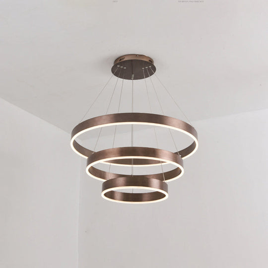 Minimalist Metal Led Chandelier | Circular Living Room Pendant Light 3 Heads Coffee/Gold