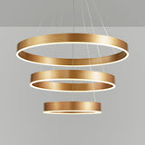 Minimalist Metal Led Chandelier | Circular Living Room Pendant Light 3 Heads Coffee/Gold Gold