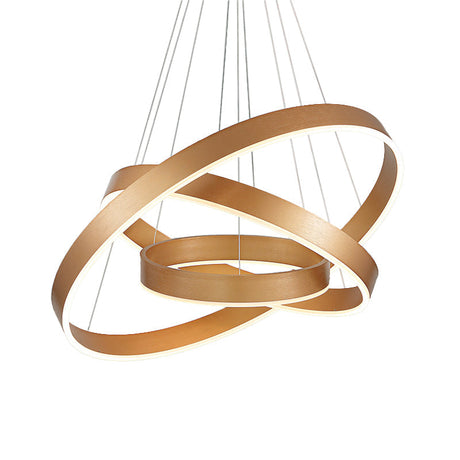 Minimalist Metal Led Chandelier | Circular Living Room Pendant Light 3 Heads Coffee/Gold