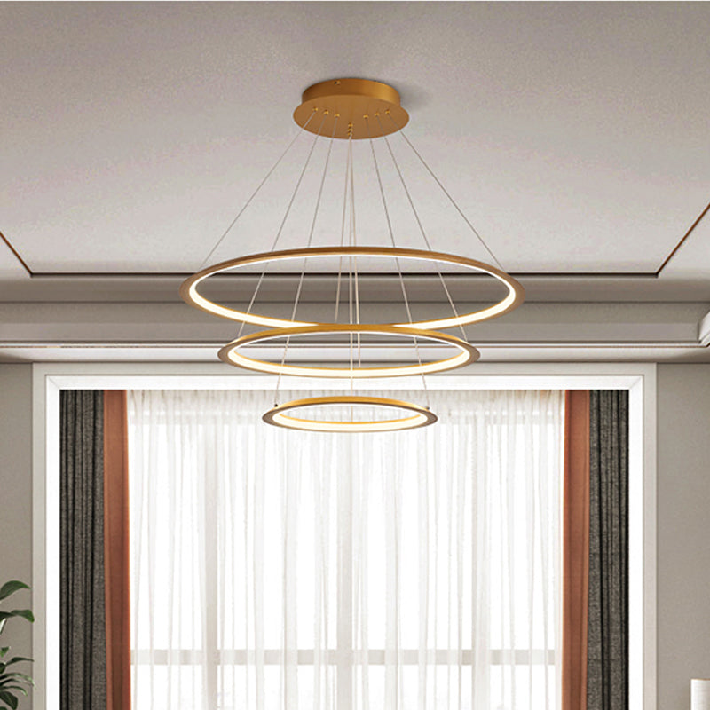 Slim Hoop Pendant Led Chandelier - 3/4 Tiers Aluminum Gold/Coffee Living Room