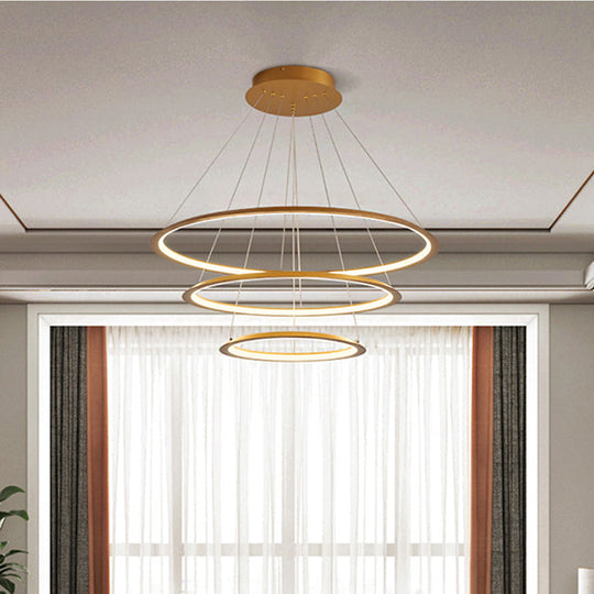 Slim Hoop Pendant Led Chandelier - 3/4 Tiers Aluminum Gold/Coffee Living Room