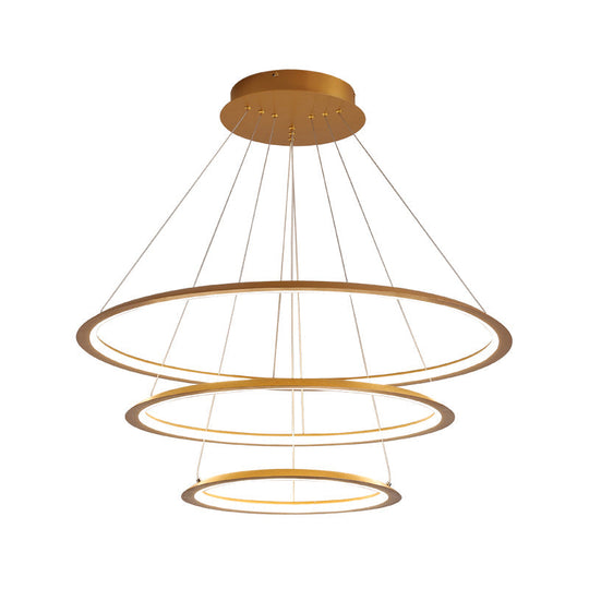 Slim Hoop Pendant Led Chandelier - 3/4 Tiers Aluminum Gold/Coffee Living Room