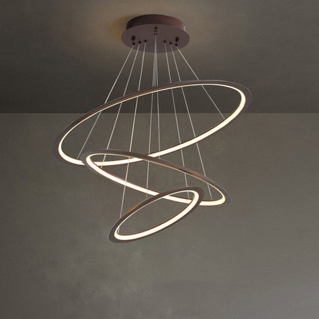3/4 Tier Slim-Frame Led Chandelier In Gold/Coffee For Elegant Living Room Lighting