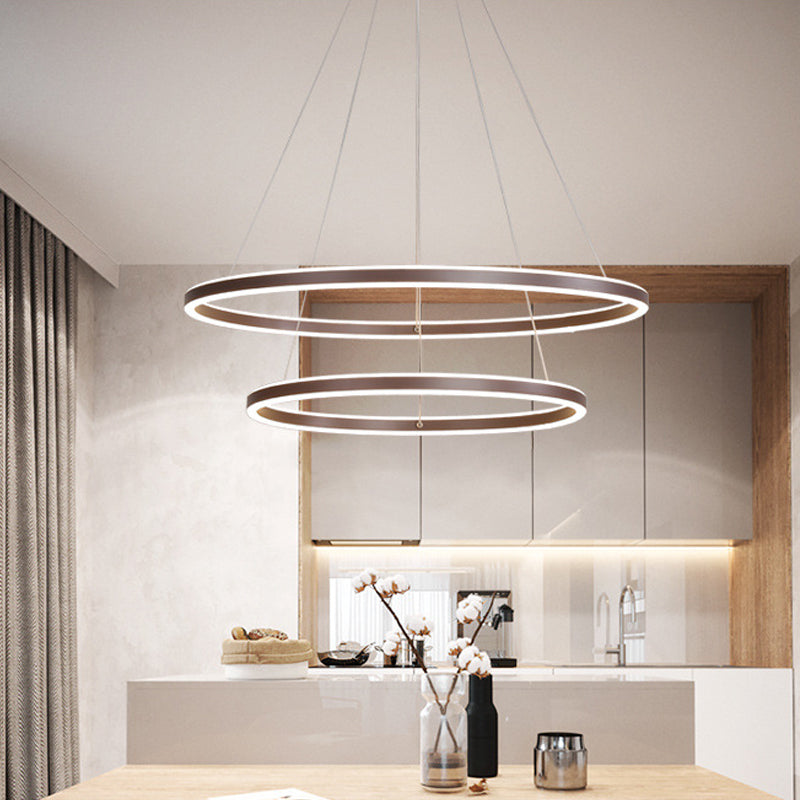Brown 4 Tier Minimalistic Acrylic Led Ring Chandelier For Dining Room