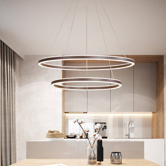 Brown 4 Tier Minimalistic Acrylic Led Ring Chandelier For Dining Room