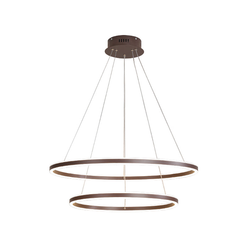 Brown 4 Tier Minimalistic Acrylic Led Ring Chandelier For Dining Room
