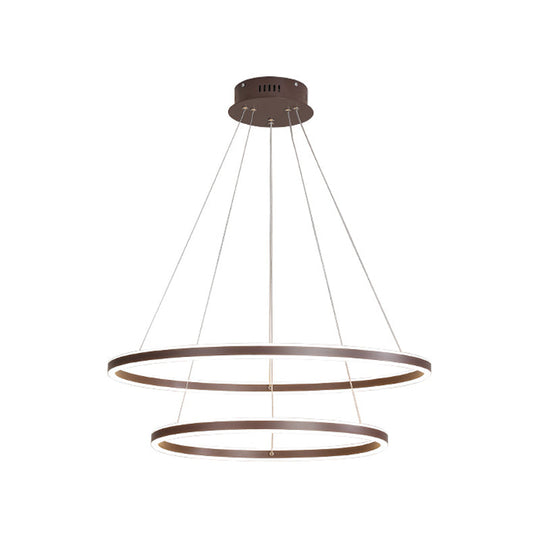 Minimalist Brown Ring Chandelier With Acrylic Led For Dining Room - 2/3/4 Tiers