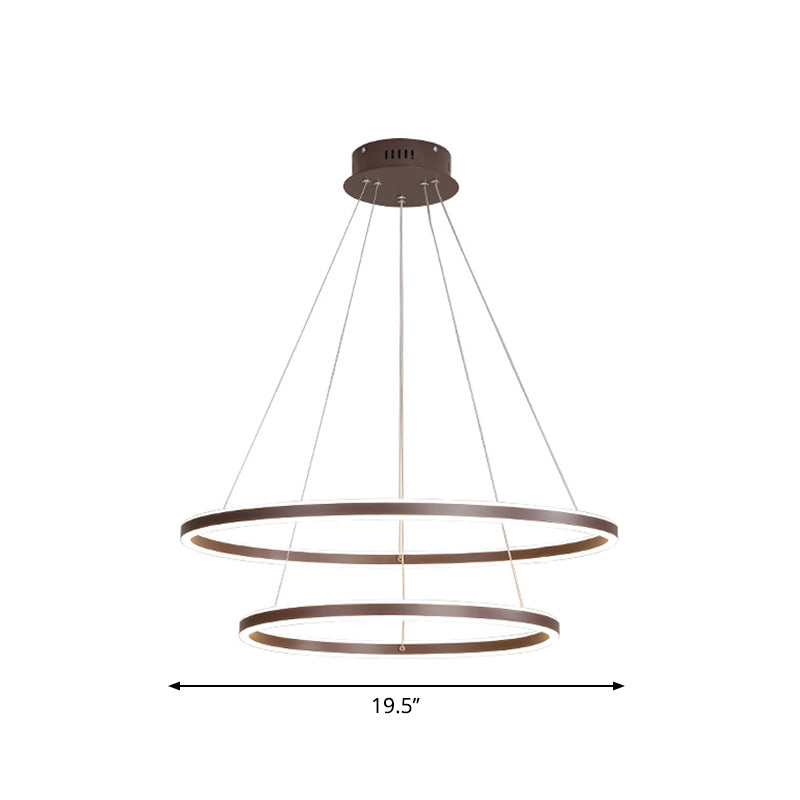 Brown 4 Tier Minimalistic Acrylic Led Ring Chandelier For Dining Room
