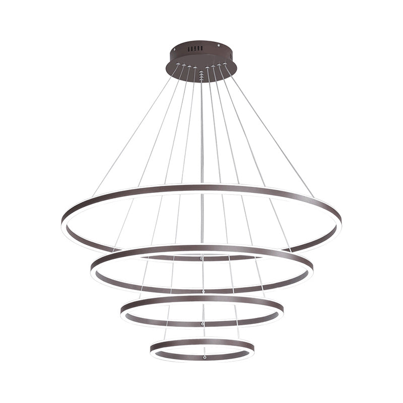 Brown 4 Tier Minimalistic Acrylic Led Ring Chandelier For Dining Room