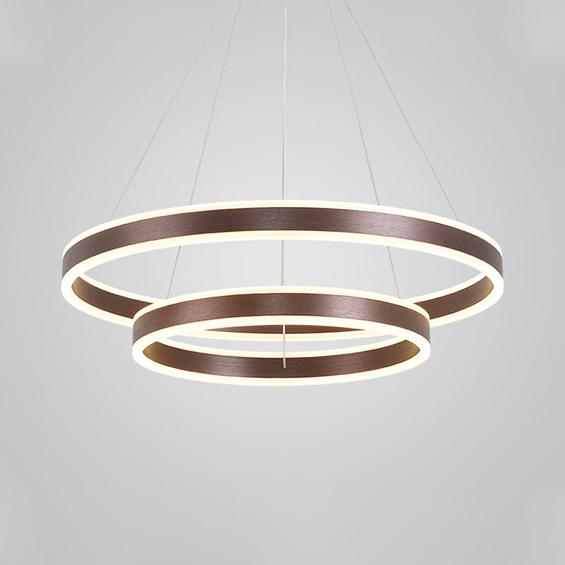 Simplicity 2/3-Tier Coffee Metal Circle Chandelier Lamp With Led For Hanging Pendant In Sit Room