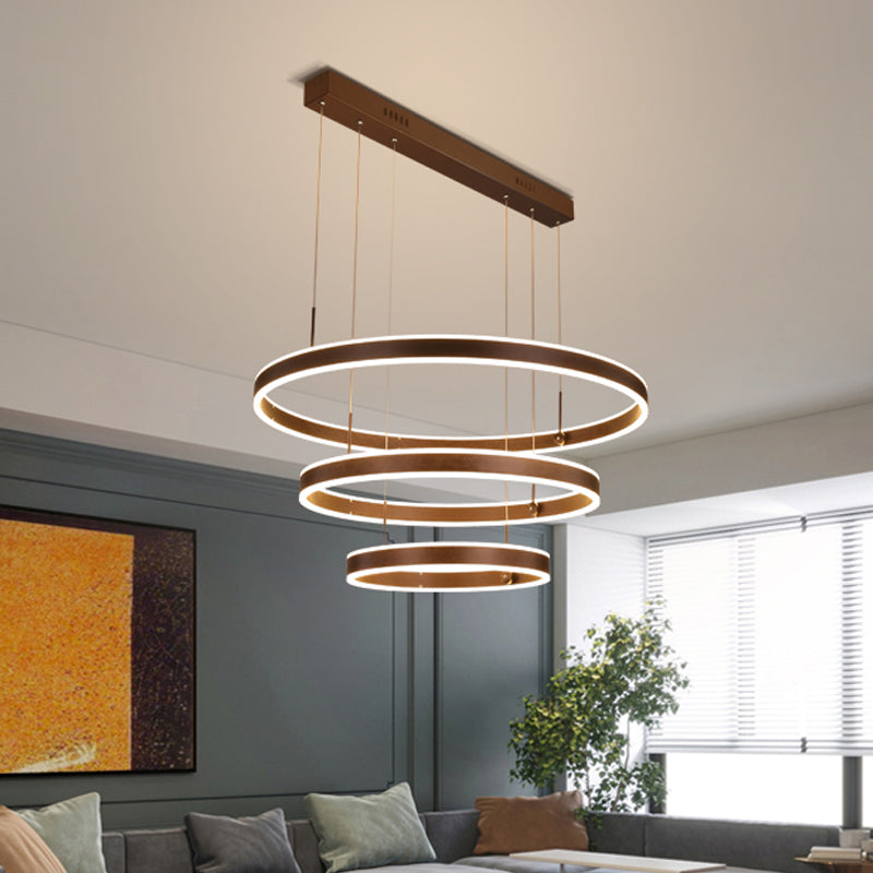 Simple Acrylic Led Chandelier Pendant - 2/3 Tiered Tapered Parlor Hanging Lamp In Coffee