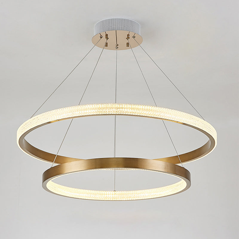 Postmodern Aluminum Led Chandelier With Gold Finish - 2/3 Tiered Hoop Pendant Light / 2 Tiers