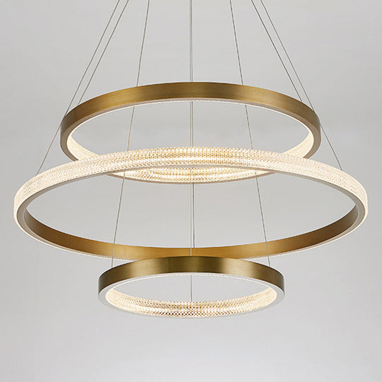 Postmodern Aluminum Led Chandelier With Gold Finish - 2/3 Tiered Hoop Pendant Light / 3 Tiers