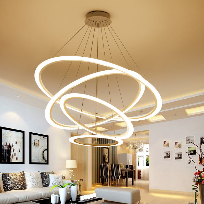 Multi Tier 2-3-4 Pendant Chandelier Acrylic White Led Ceiling Hang Light For Dining Room Lighting