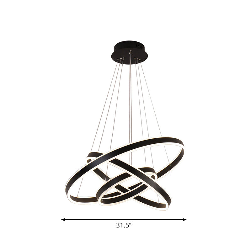 Modern Led Hoop Hanging Chandelier 2/3-Tier Aluminum Black