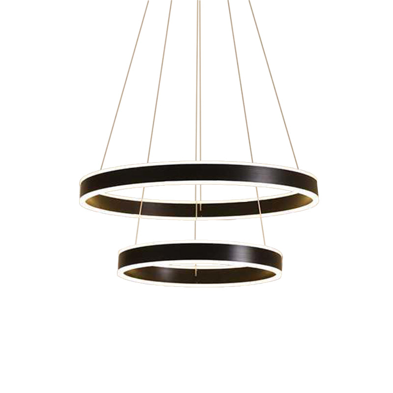 Modern Led Hoop Hanging Chandelier 2/3-Tier Aluminum Black