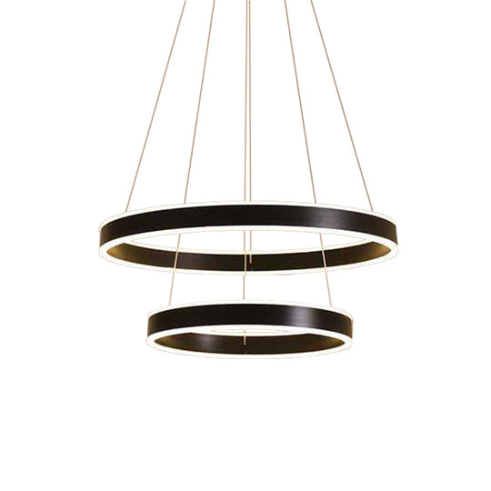 Modern Led Hoop Hanging Chandelier 2/3-Tier Aluminum Black