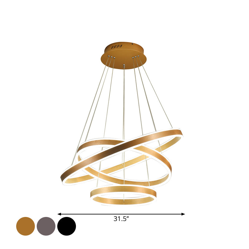 Modern Led Ceiling Pendant Light - Black/Gold/Coffee 3 Tiered Circle Chandelier With Acrylic Shade