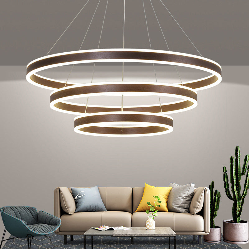 Modern Led Ceiling Pendant Light - Black/Gold/Coffee 3 Tiered Circle Chandelier With Acrylic Shade