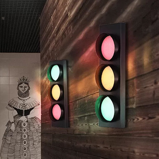 Modern Black Metallic Traffic Light Wall Sconce With 3 Lights - Aisle Mount
