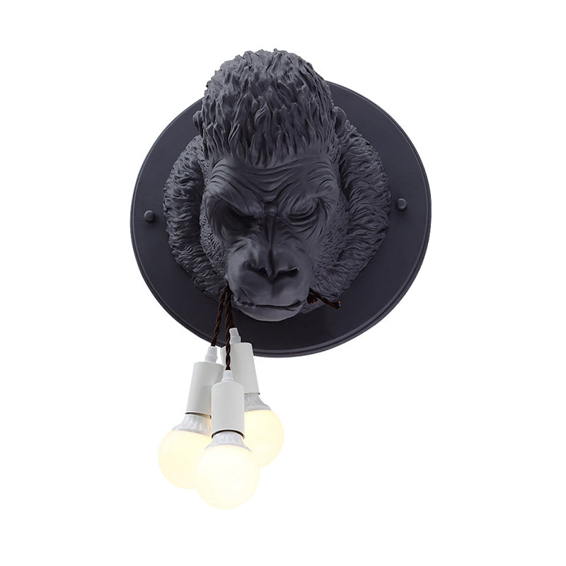 Orangutan Wall Mounted Lamp: Decorative Resin Sconce With 3 Lights For Porch In Black/White Black