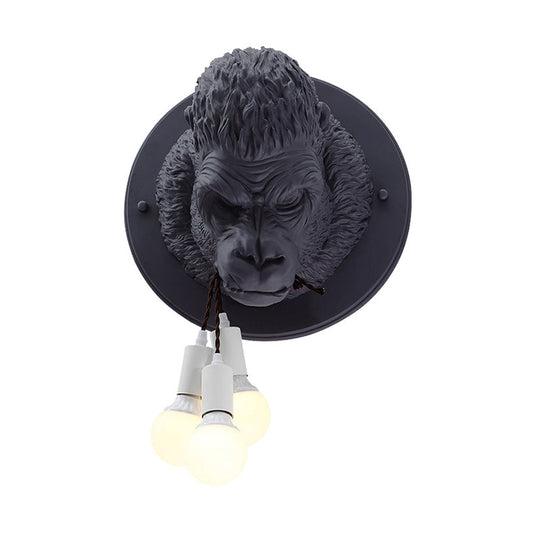 Orangutan Wall Mounted Lamp: Decorative Resin Sconce With 3 Lights For Porch In Black/White Black