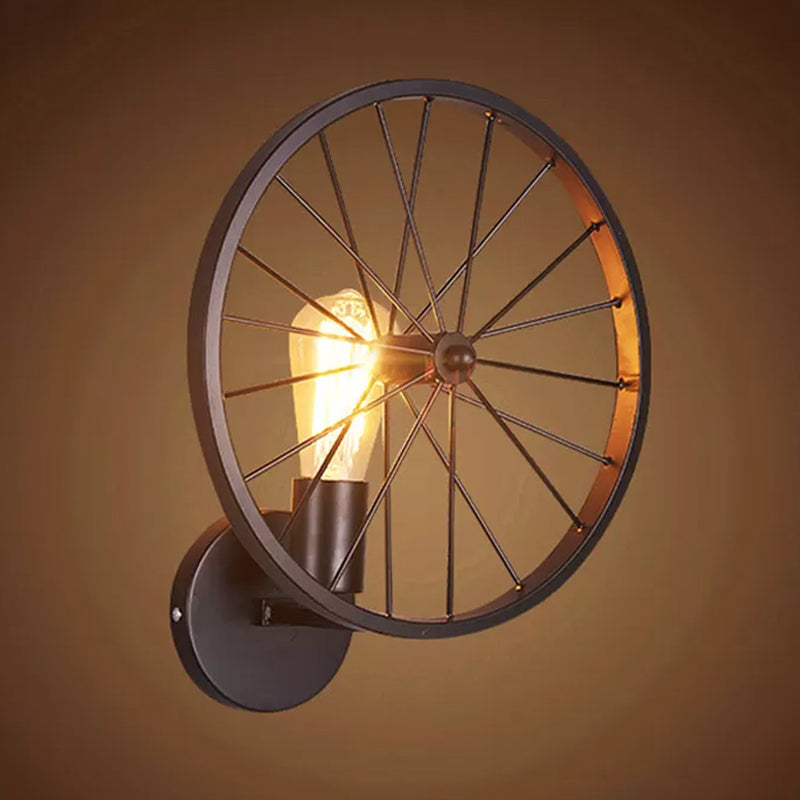 Decorative Metallic 1-Head Wall Sconce Lighting In Black - Wheel Design