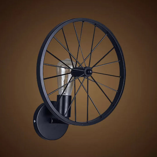 Decorative Metallic 1-Head Wall Sconce Lighting In Black - Wheel Design