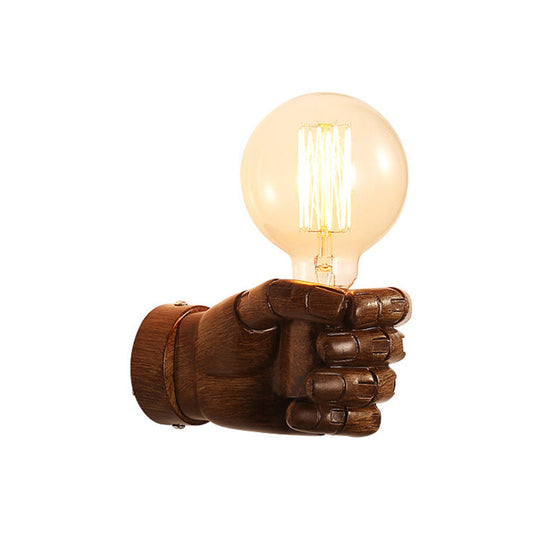 Resin Fist Wall Sconce: Distressed Wood White/Black - Perfect For Restaurants!