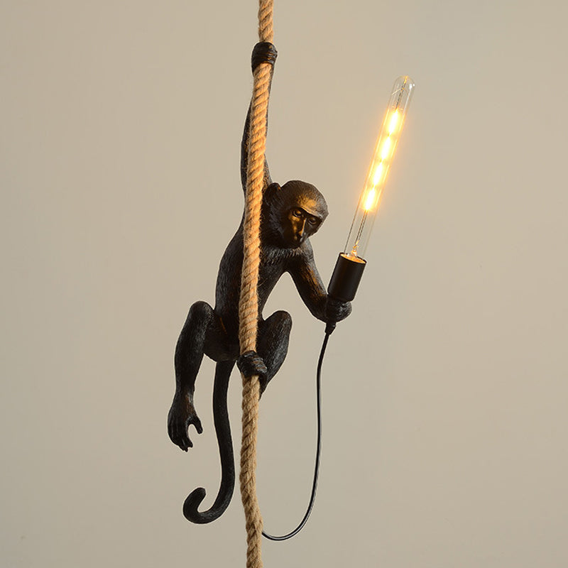Modern 1-Head Resin Monkey Pendant Light White/Black/Gold Decorative Hanging Ceiling For Restaurants