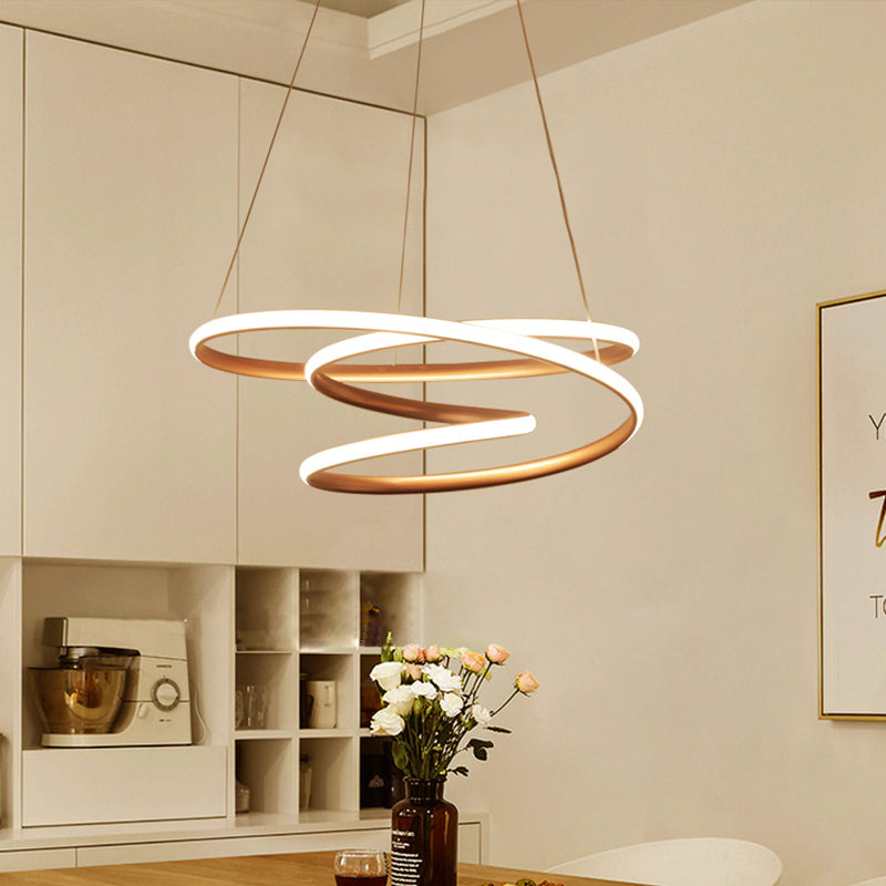 Minimal Twisting Pendant Light Acrylic Led Chandelier In Gold - 18’/23.5’/31.5’ W Warm/White