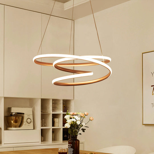 Minimal Twisting Pendant Light Acrylic Led Chandelier In Gold - 18’/23.5’/31.5’ W Warm/White
