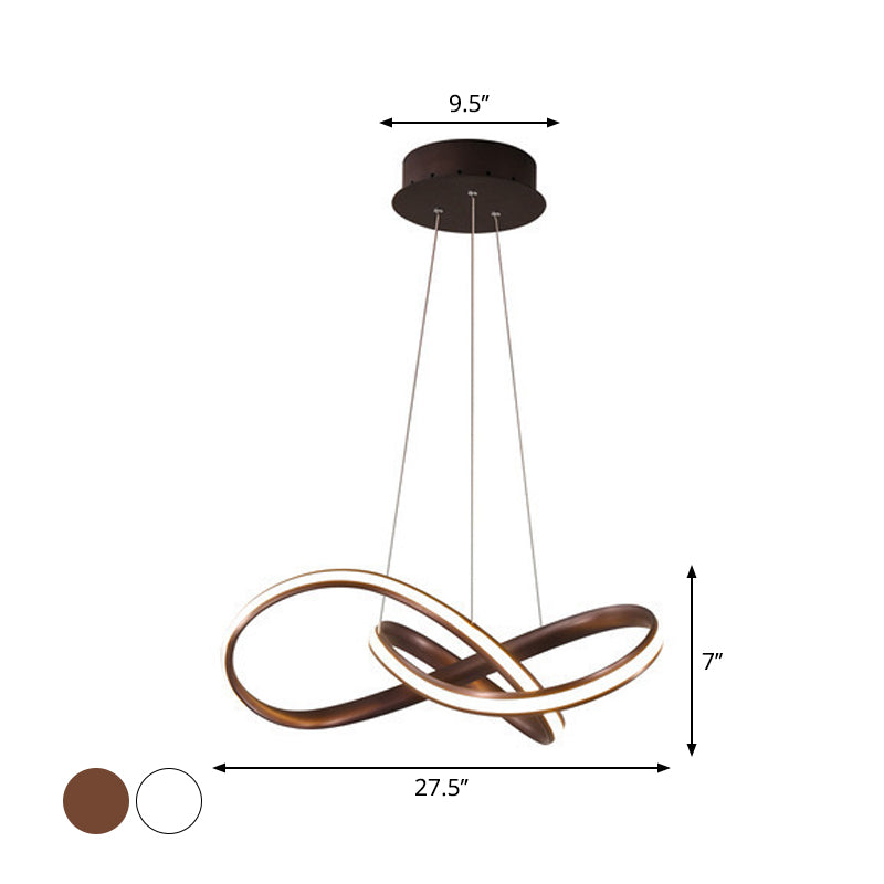 Modern Aluminum Led Chandelier Light For Dining Room - Entwined Design In Black/White/Coffee