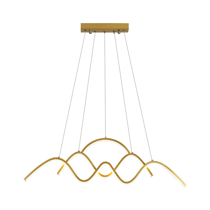 Modern Wavy Chandelier Lamp: Gold/Black Metallic Led Pendant With Landscape Design And Warm/White