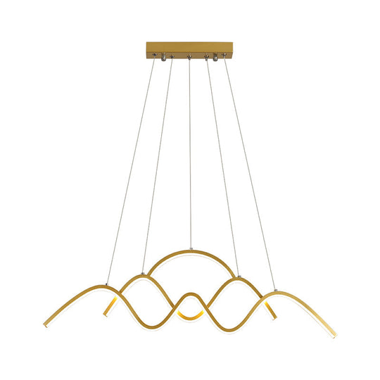 Modern Wavy Chandelier Lamp: Gold/Black Metallic Led Pendant With Landscape Design And Warm/White