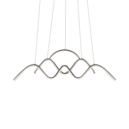 Modern Wavy Chandelier Lamp: Gold/Black Metallic Led Pendant With Landscape Design And Warm/White