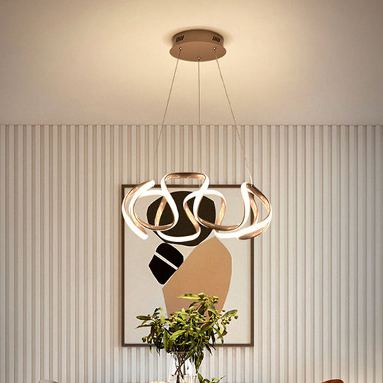 Minimalistic Coffee Twisted Chandelier Pendant: Aluminum Led Ceiling Light In Warm Or White / A