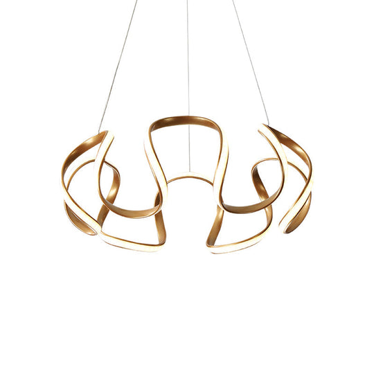 Minimalistic Coffee Twisted Chandelier Pendant: Aluminum Led Ceiling Light In Warm Or White