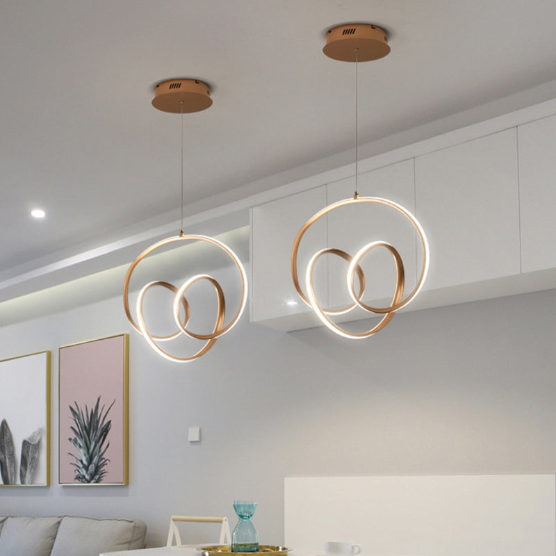 Minimalistic Coffee Twisted Chandelier Pendant: Aluminum Led Ceiling Light In Warm Or White / B