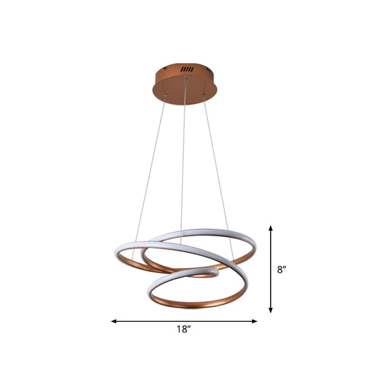Minimalistic Coffee Twisted Chandelier Pendant: Aluminum Led Ceiling Light In Warm Or White